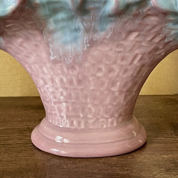 Royal Haeger Fan Vase Pink Blue Flower Basket Planter Vintage 1940s R386 USA - Picture 11 of 13